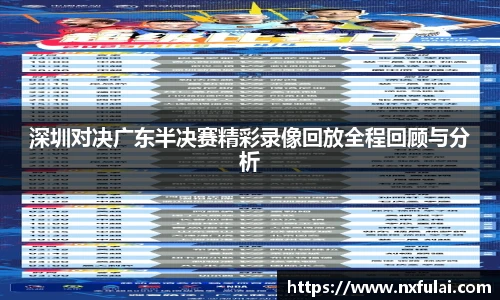深圳对决广东半决赛精彩录像回放全程回顾与分析